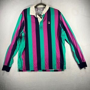 FILA Colorblock Striped Rugby Shirt Long Sleeve Polo Men M 90s